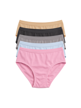 Mid Waist Hipster Panty With Outer Elastic Bundle Of 5 - (Baby Pink, Sky Blue, Ash Grey, Black & Beige)